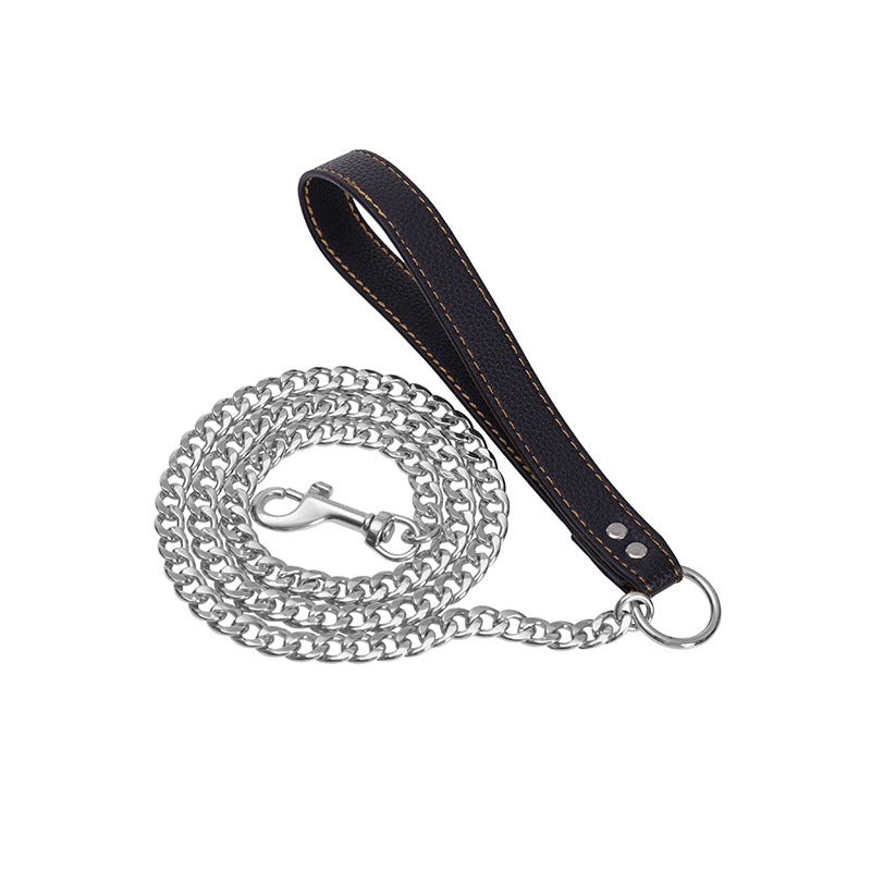 New stainless steel NK chain leather rope traction rope training for walking dogs and pet dogs