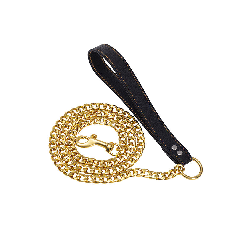 New stainless steel NK chain leather rope traction rope training for walking dogs and pet dogs