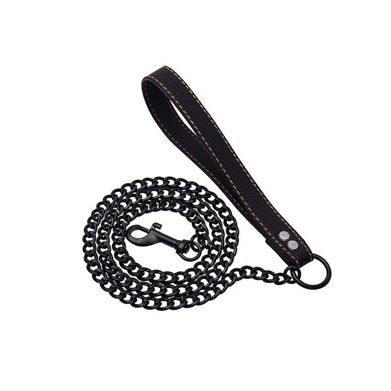 New stainless steel NK chain leather rope traction rope training for walking dogs and pet dogs