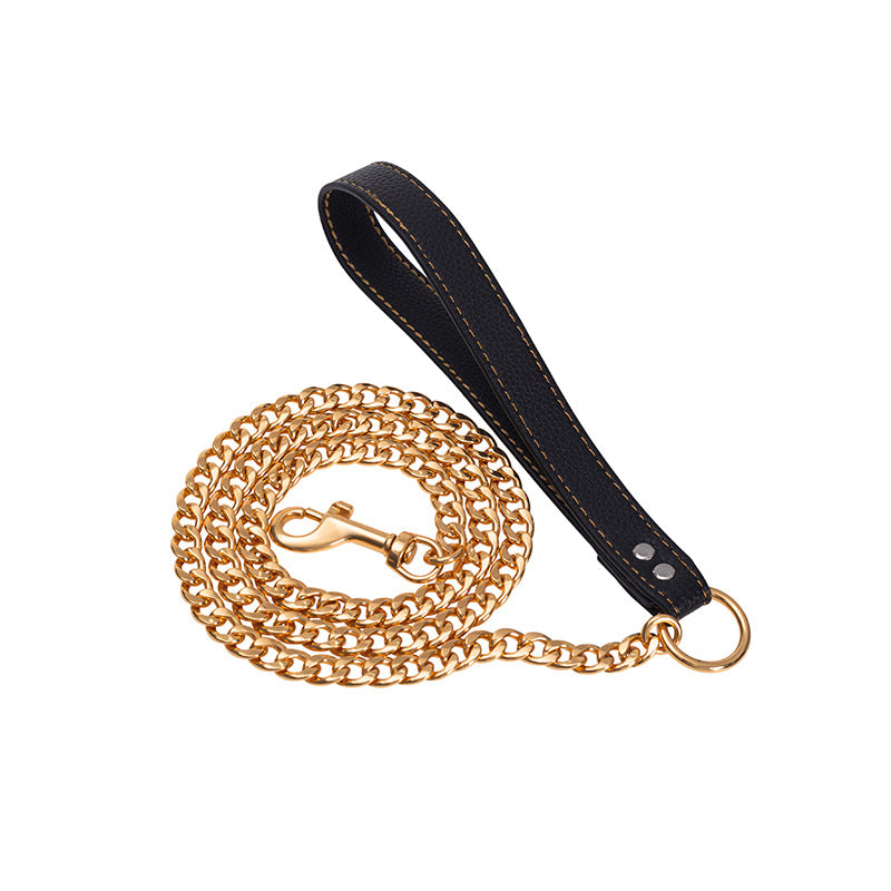 New stainless steel NK chain leather rope traction rope training for walking dogs and pet dogs