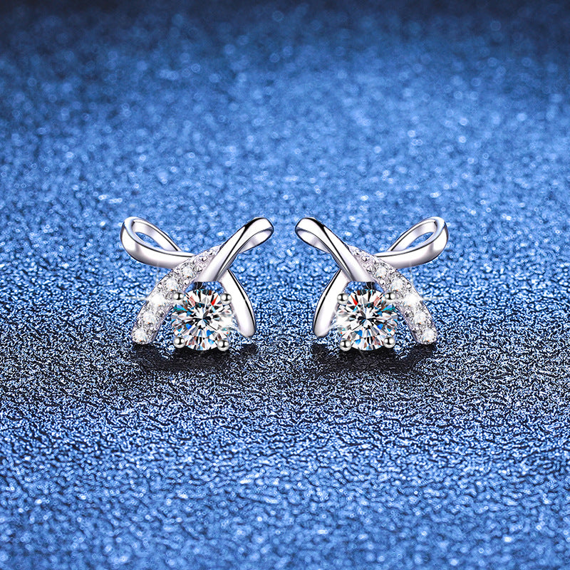moissanite 925 pure silver earrings bow earrings