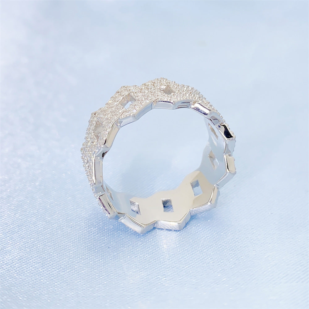925 Silver Diamond Moissanite Prong Cuban Ring