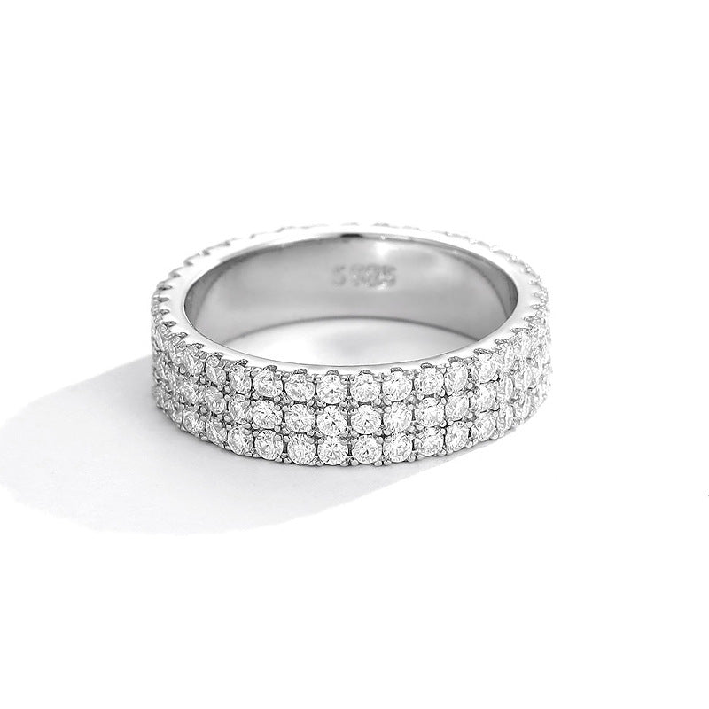 925 Silver Moissanite 3 Row Ring