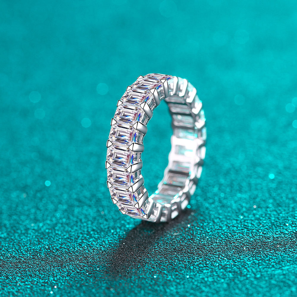 10.5ct Emerald Cut Moissanite Eternity Ring in 925 silver