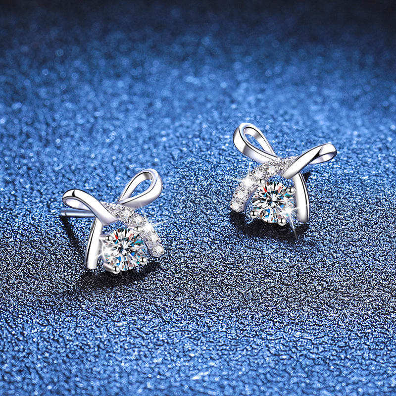 moissanite 925 pure silver earrings bow earrings