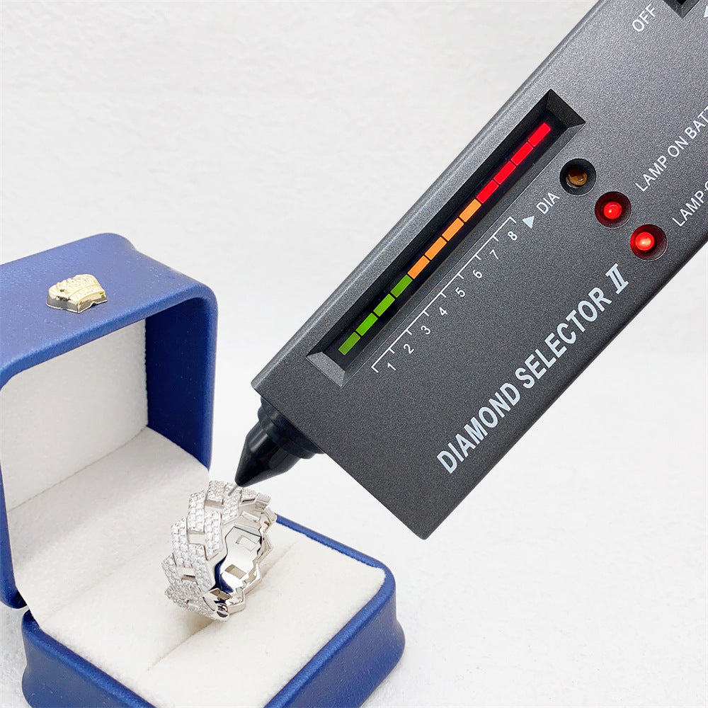 925 Silver Diamond Moissanite Prong Cuban Ring