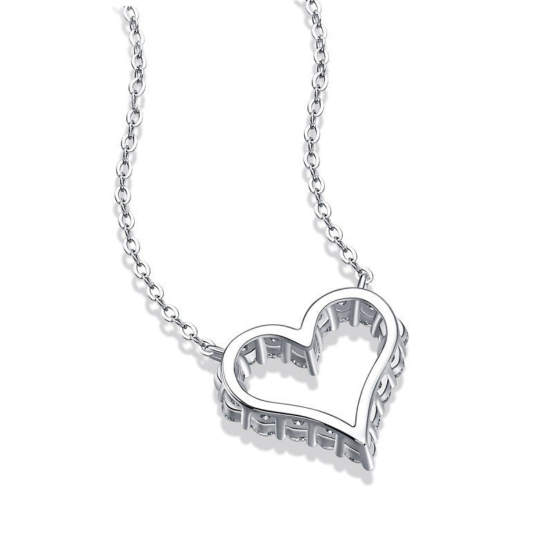 925 Silver Diamond Moissanite VVS Mini Heart Necklace for Women