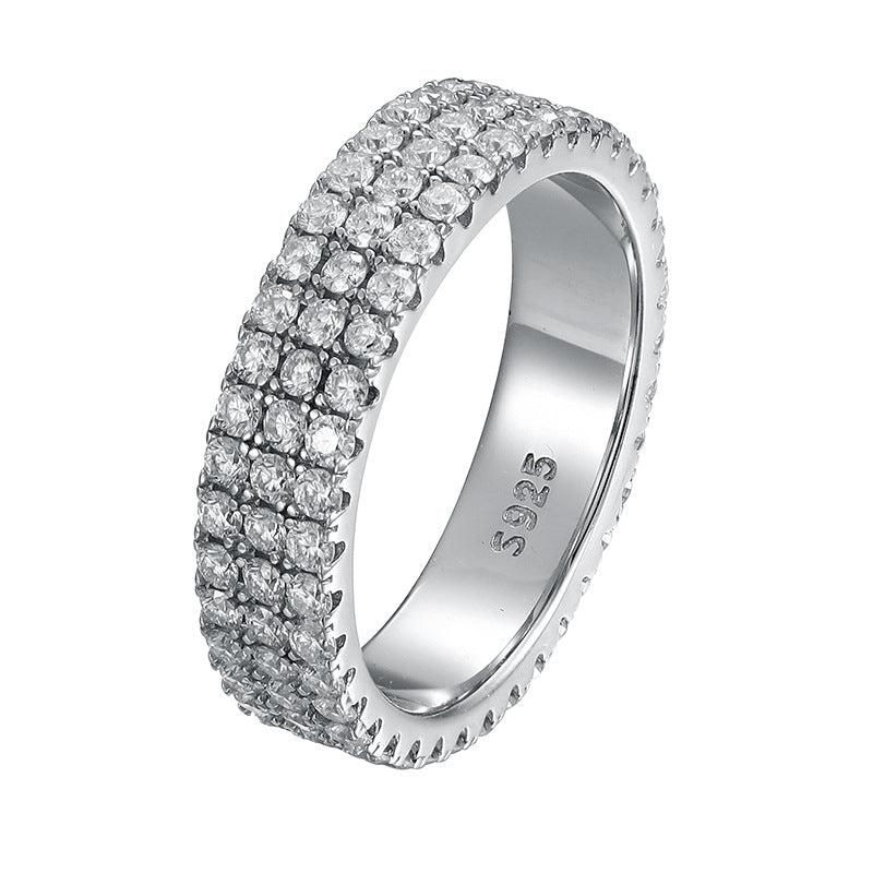 925 Silver Moissanite 3 Row Ring