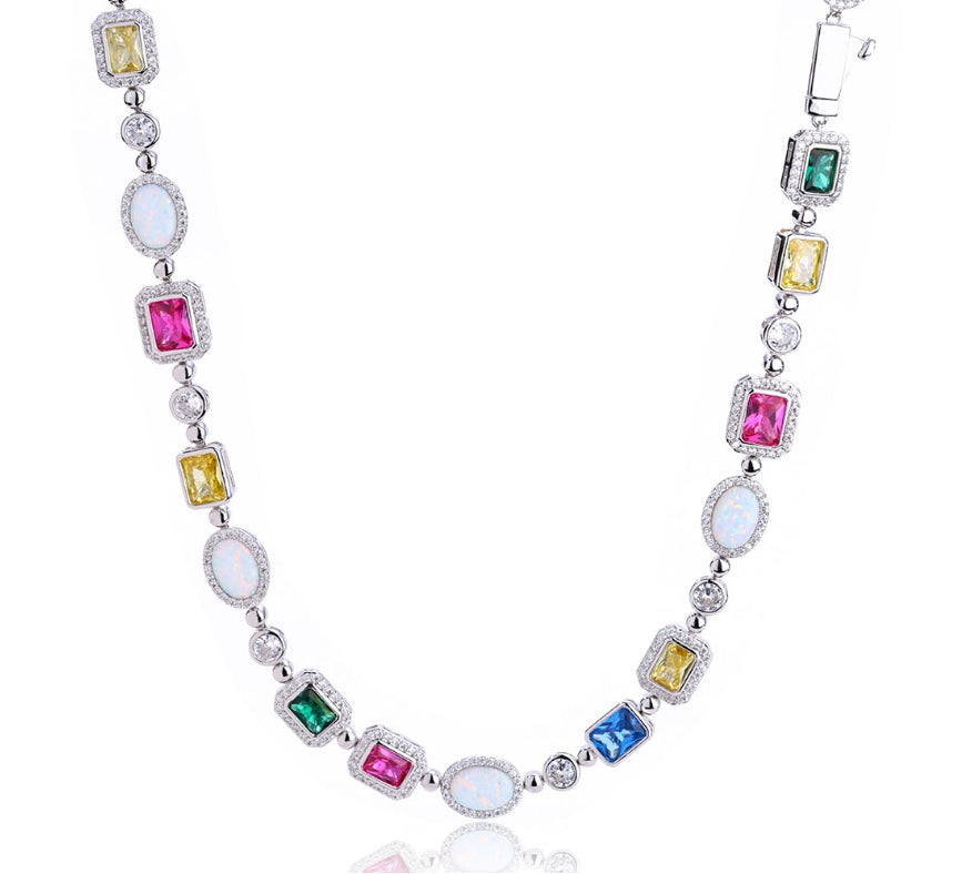 Infinity Stone Interlaced Multi Gemstone Motif Necklace Chain and Bracelets