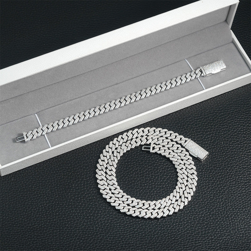 925 silver Moissanite 8mm Prong Cuban chain and Bracelet