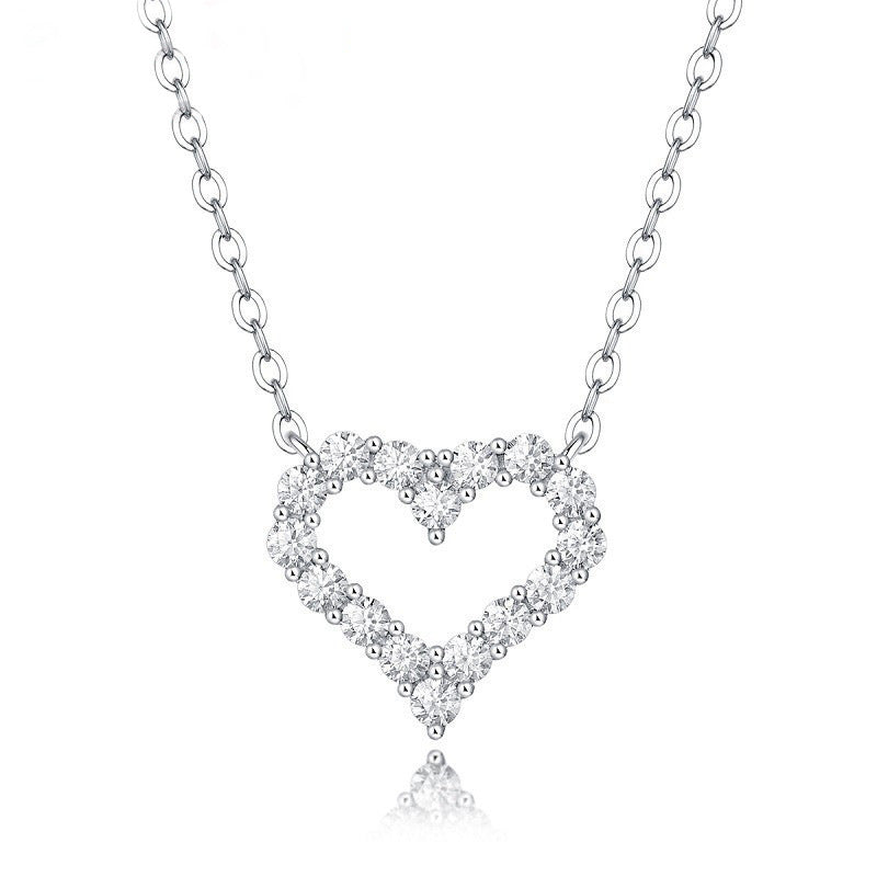 925 Silver Diamond Moissanite VVS Mini Heart Necklace for Women