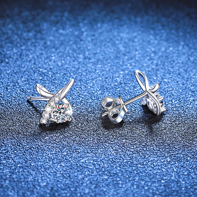 moissanite 925 pure silver earrings bow earrings