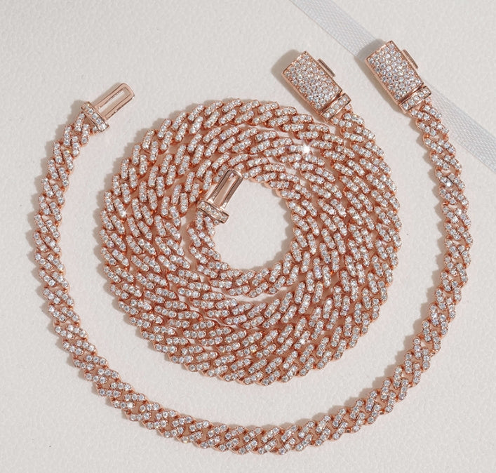 925 silver Moissanite 6mm Cuban chain and Bracelet