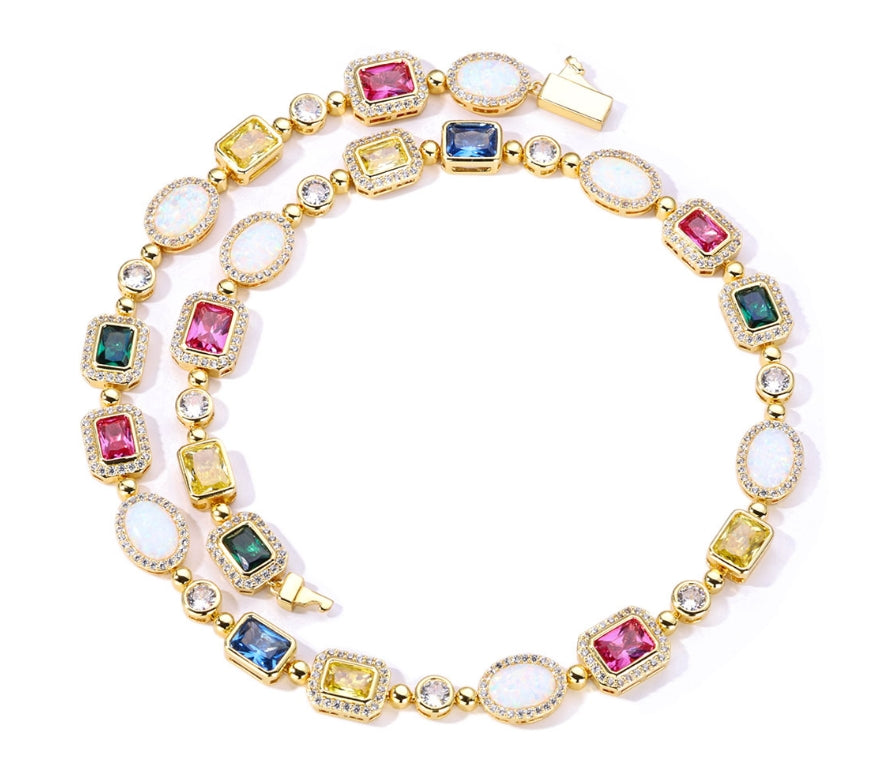 Infinity Stone Interlaced Multi Gemstone Motif Necklace Chain and Bracelets