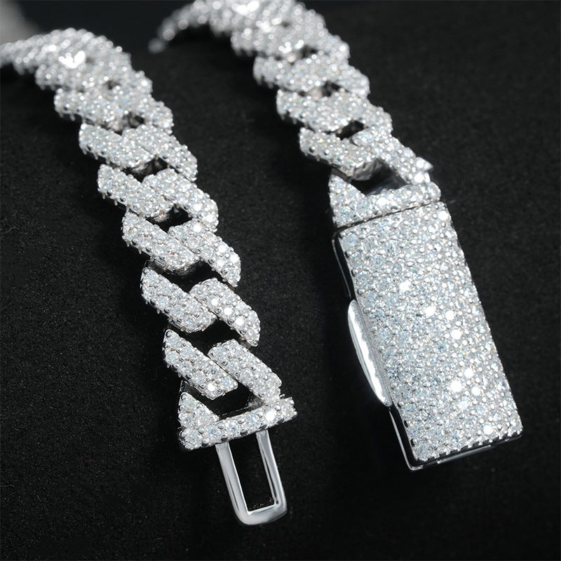 925 silver Moissanite 8mm Prong Cuban chain and Bracelet