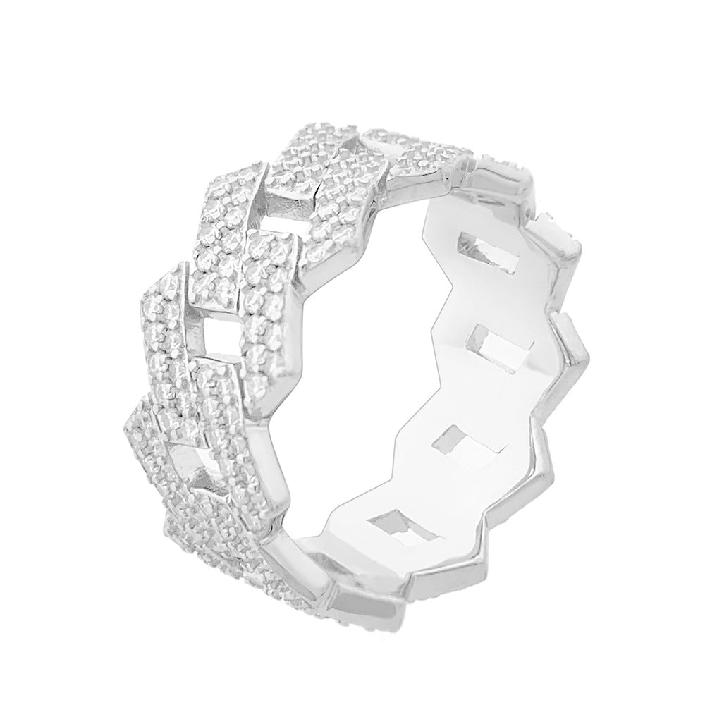 925 Silver Diamond Moissanite Prong Cuban Ring
