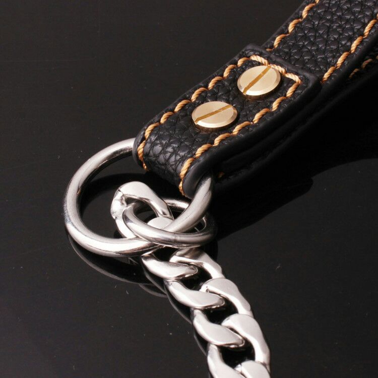 New stainless steel NK chain leather rope traction rope training for walking dogs and pet dogs