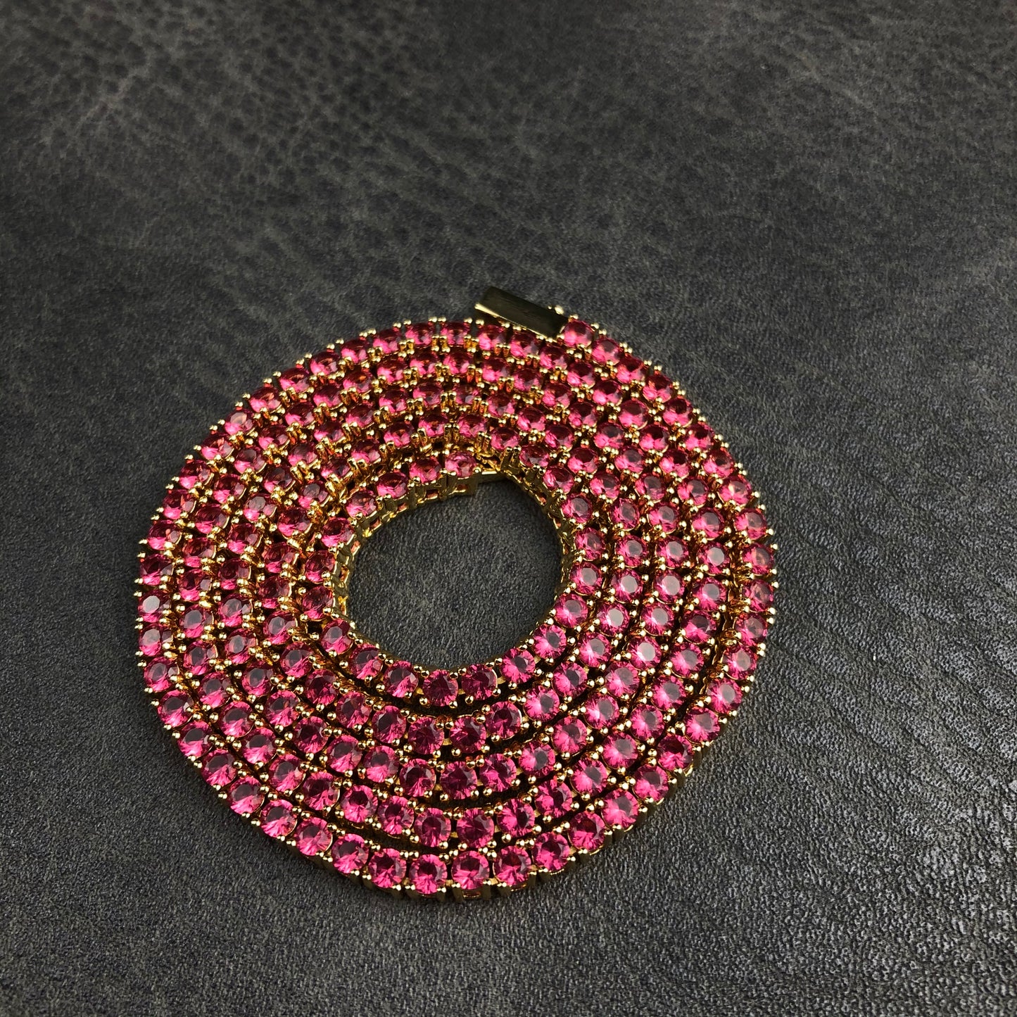 3mm Round Cut Diamond Blood Red Tennis Chain