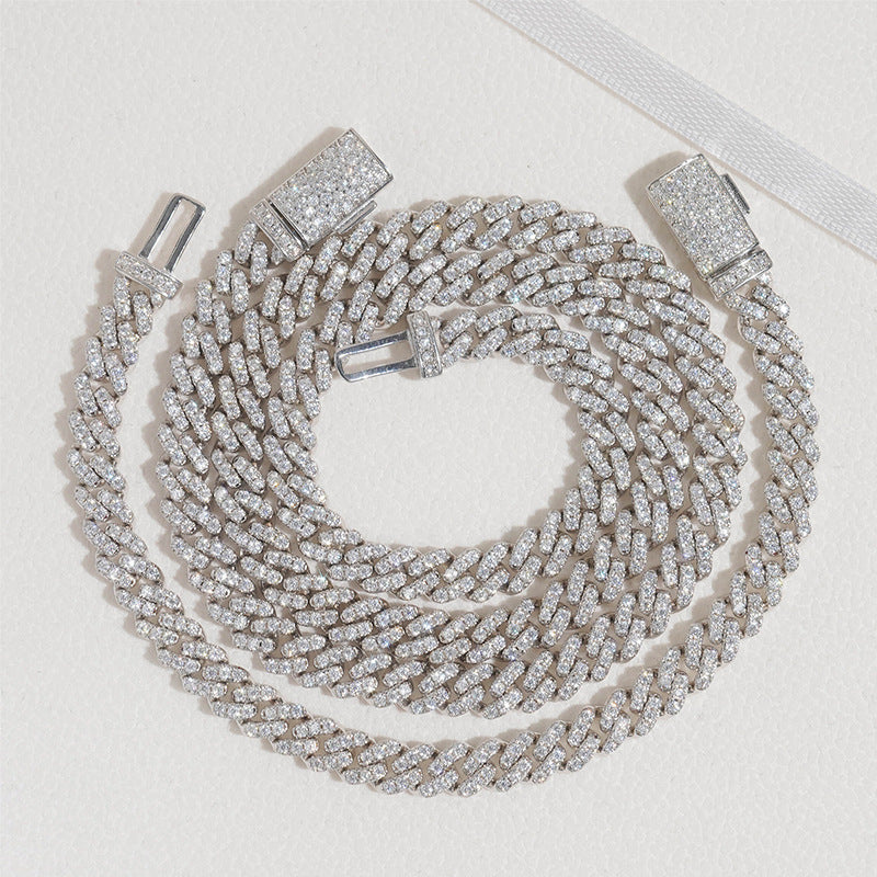 925 silver Moissanite 6mm Cuban chain and Bracelet