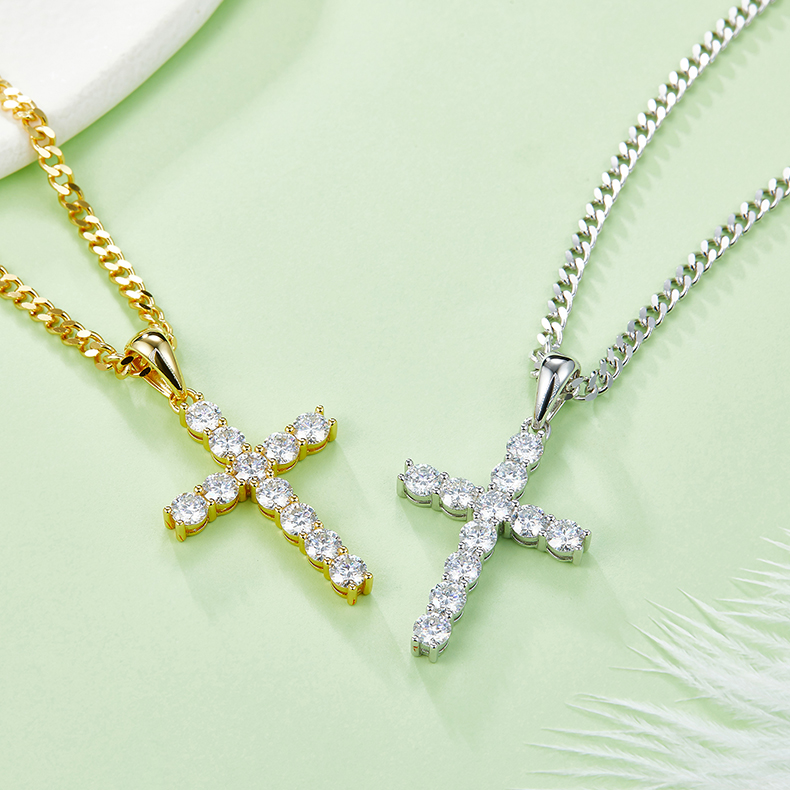 925 Silver Moissanite Cross pendant 3mm 4mm 5mm