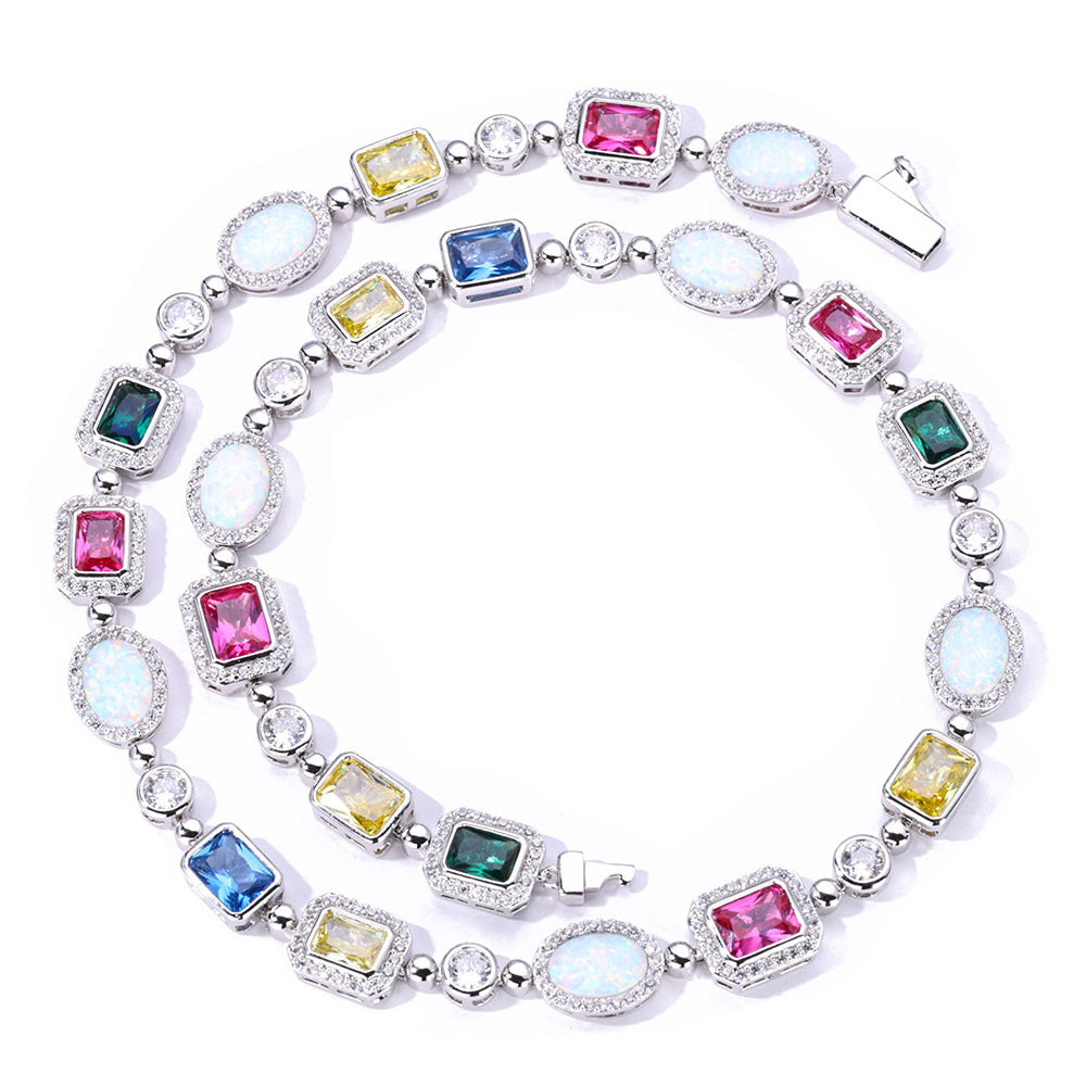 Infinity Stone Interlaced Multi Gemstone Motif Necklace Chain and Bracelets