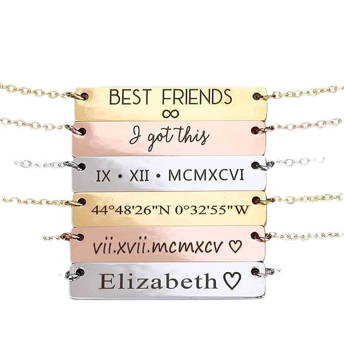 Laser Nameplate Engraving Necklace Square Pendant Women's collarbone Chain Custom Font Jewelry