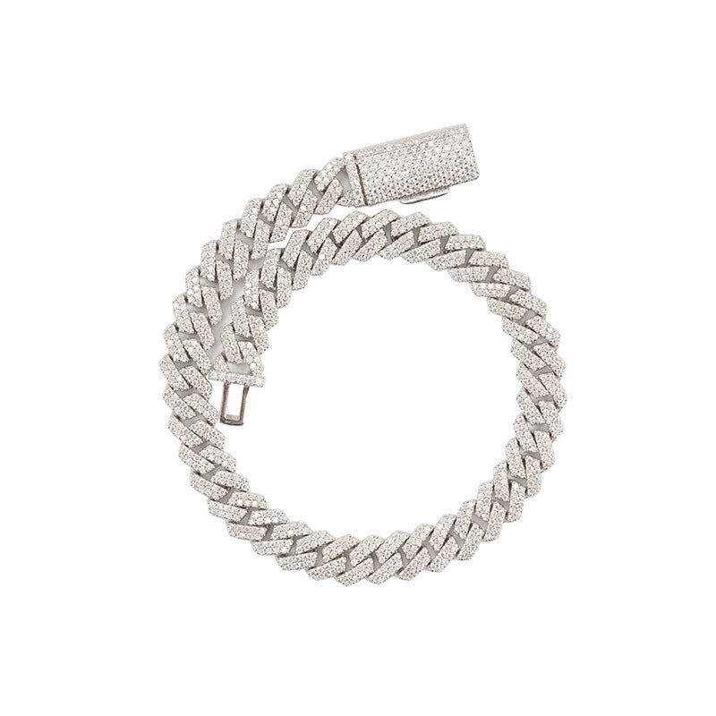 925 silver Moissanite 8mm Prong Cuban chain and Bracelet