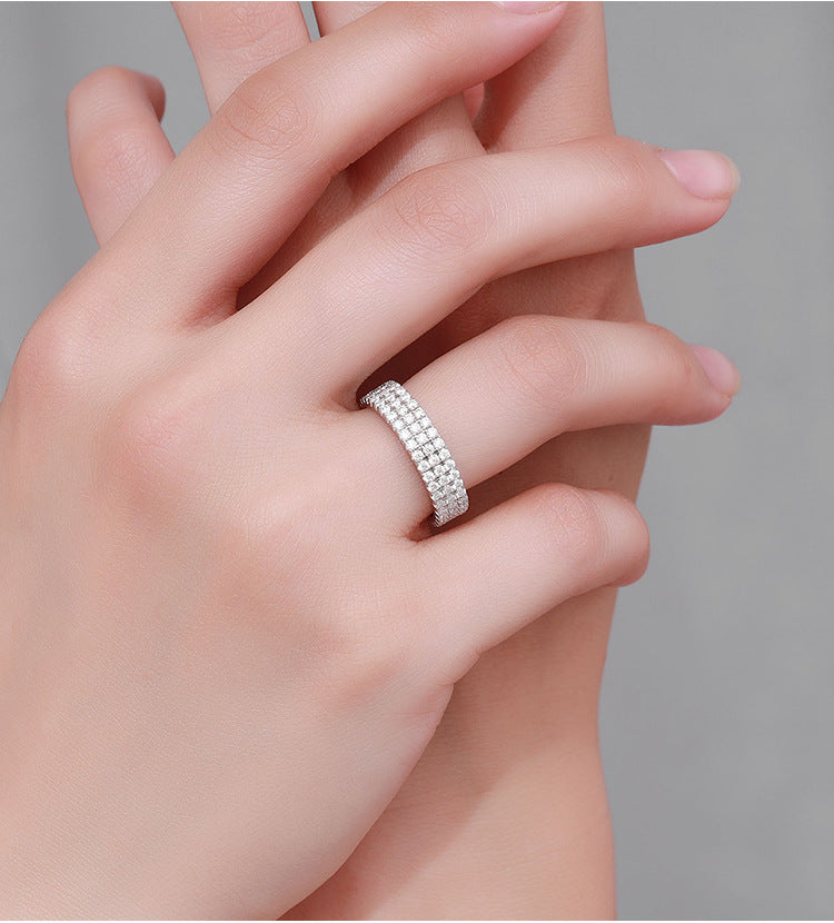 925 Silver Moissanite 3 Row Ring
