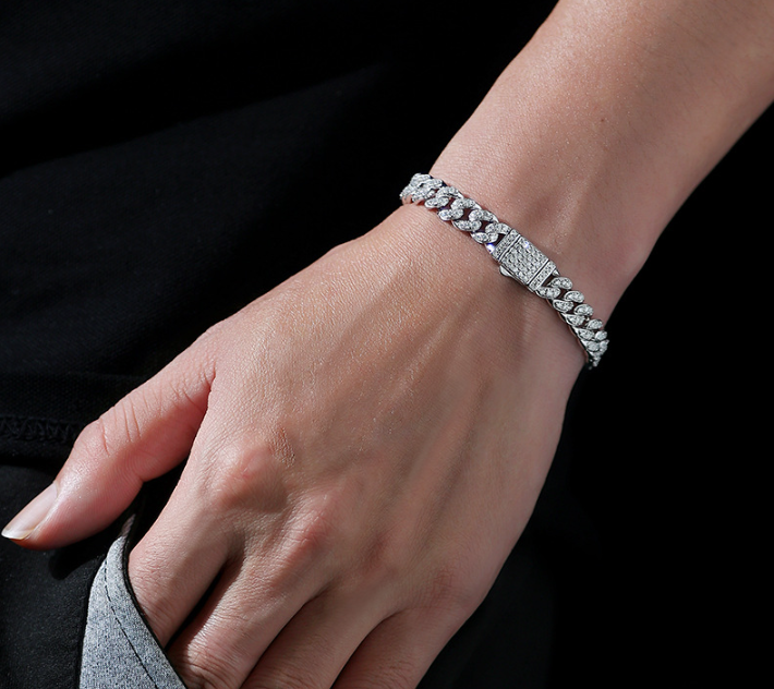 925 silver Moissanite 8mm cuban Bracelet