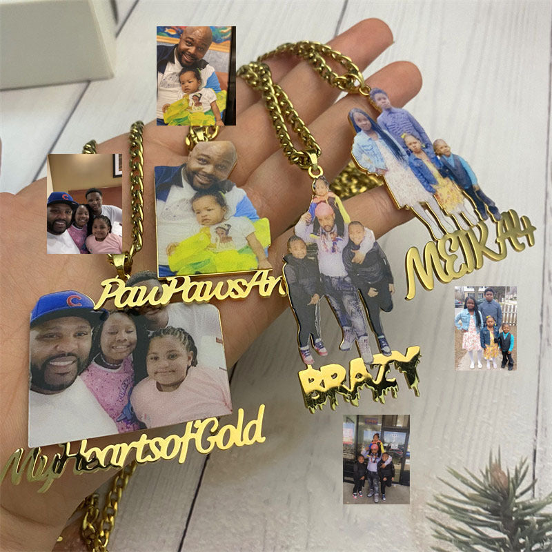DIY Stainless Steel Colorful Portrait Necklace Personalized Printed Photo Name