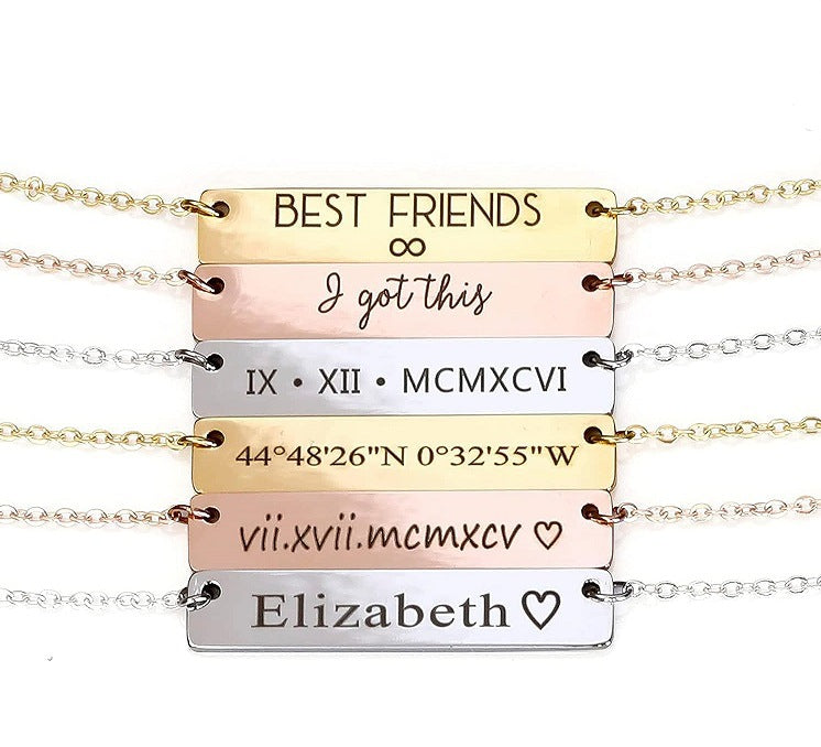 Laser Nameplate Engraving Necklace Square Pendant Women's collarbone Chain Custom Font Jewelry