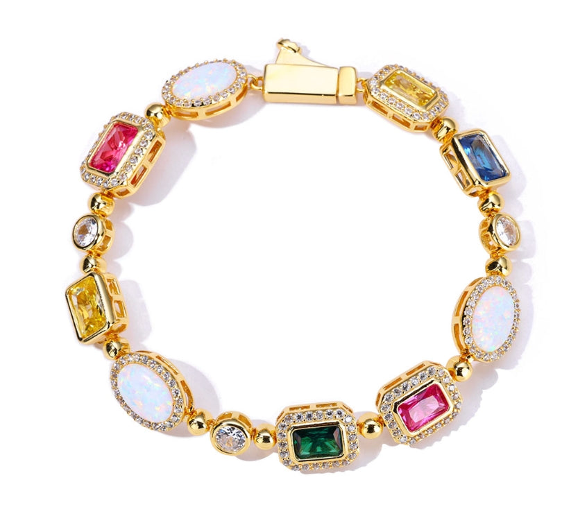 Infinity Stone Interlaced Multi Gemstone Motif Necklace Chain and Bracelets