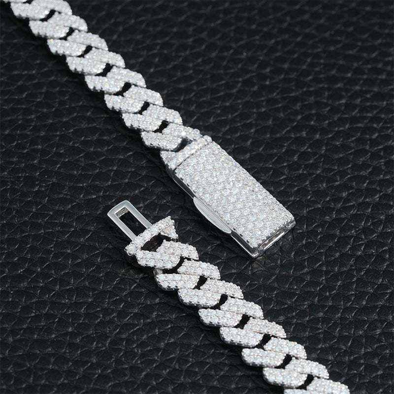 925 silver Moissanite 8mm Prong Cuban chain and Bracelet