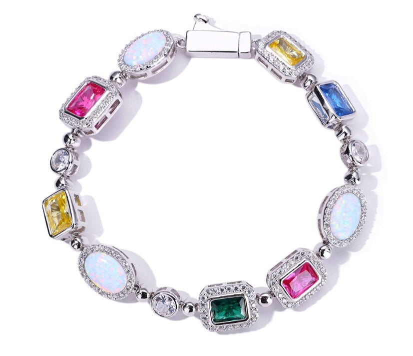 Infinity Stone Interlaced Multi Gemstone Motif Necklace Chain and Bracelets