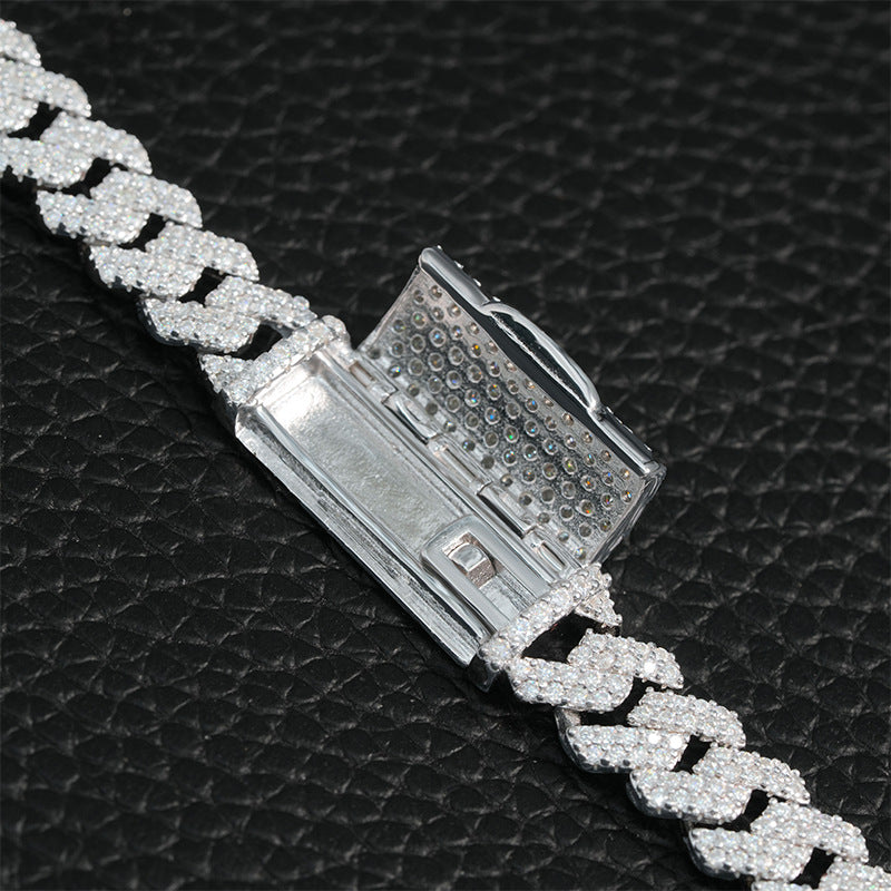 925 silver Moissanite 8mm Prong Cuban chain and Bracelet