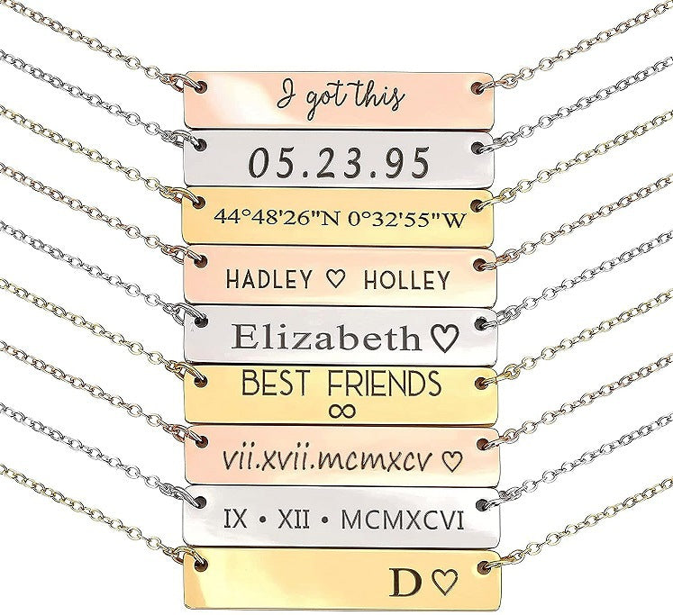 Laser Nameplate Engraving Necklace Square Pendant Women's collarbone Chain Custom Font Jewelry