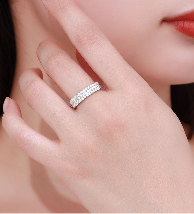 925 Silver Moissanite 3 Row Ring