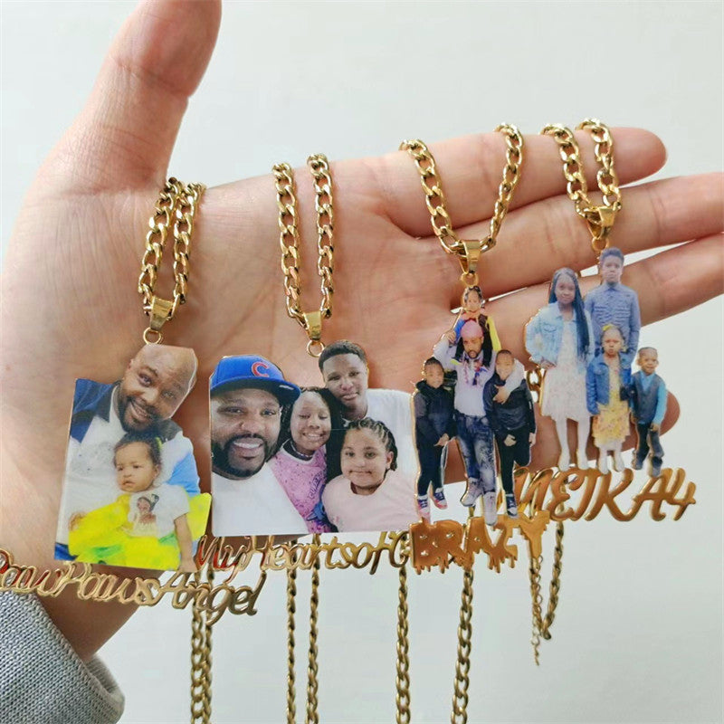 DIY Stainless Steel Colorful Portrait Necklace Personalized Printed Photo Name