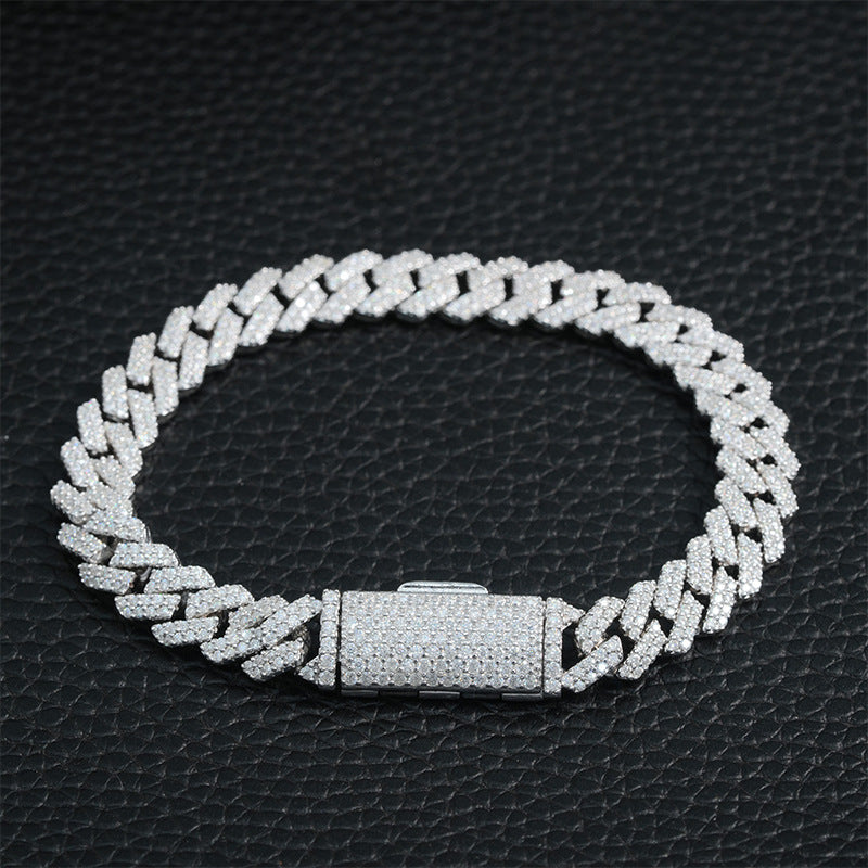 925 silver Moissanite 8mm Prong Cuban chain and Bracelet