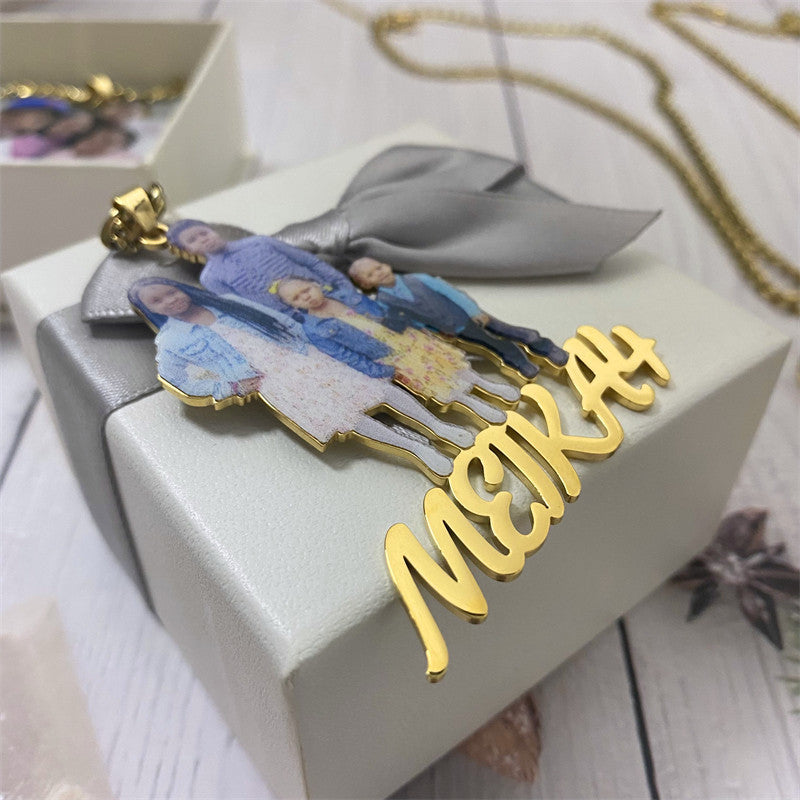 DIY Stainless Steel Colorful Portrait Necklace Personalized Printed Photo Name
