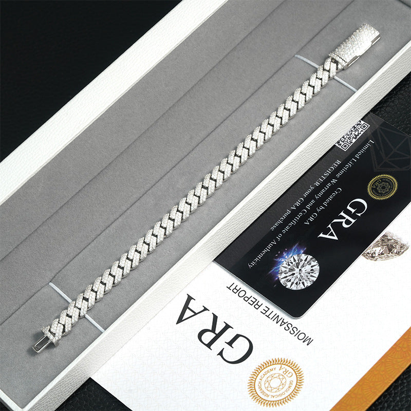 925 silver Moissanite 8mm Prong Cuban chain and Bracelet