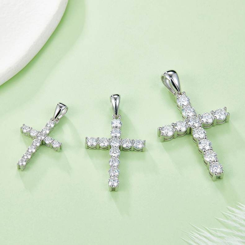 925 Silver Moissanite Cross pendant 3mm 4mm 5mm