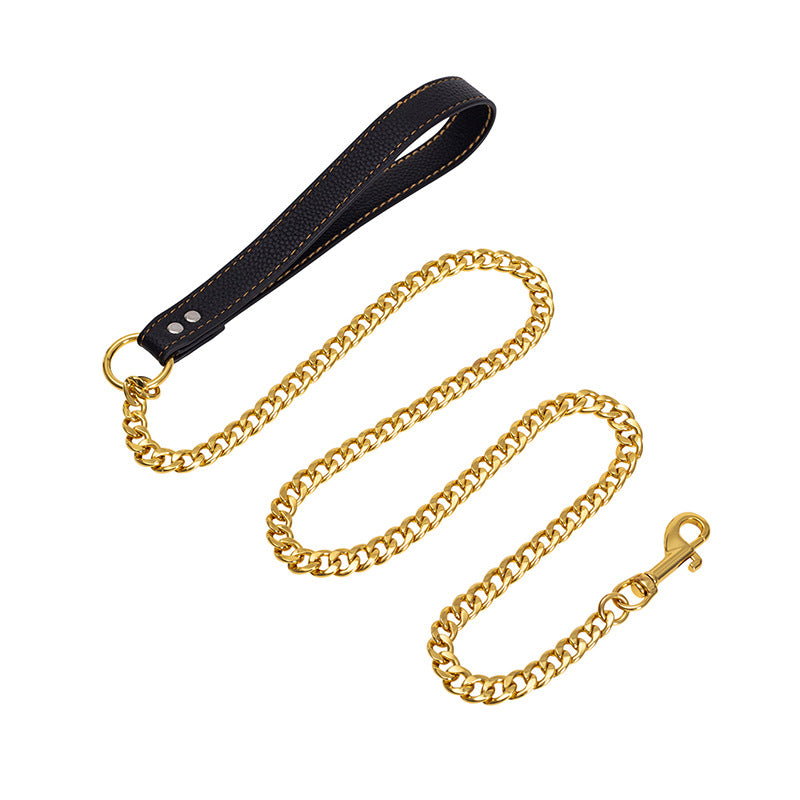 New stainless steel NK chain leather rope traction rope training for walking dogs and pet dogs