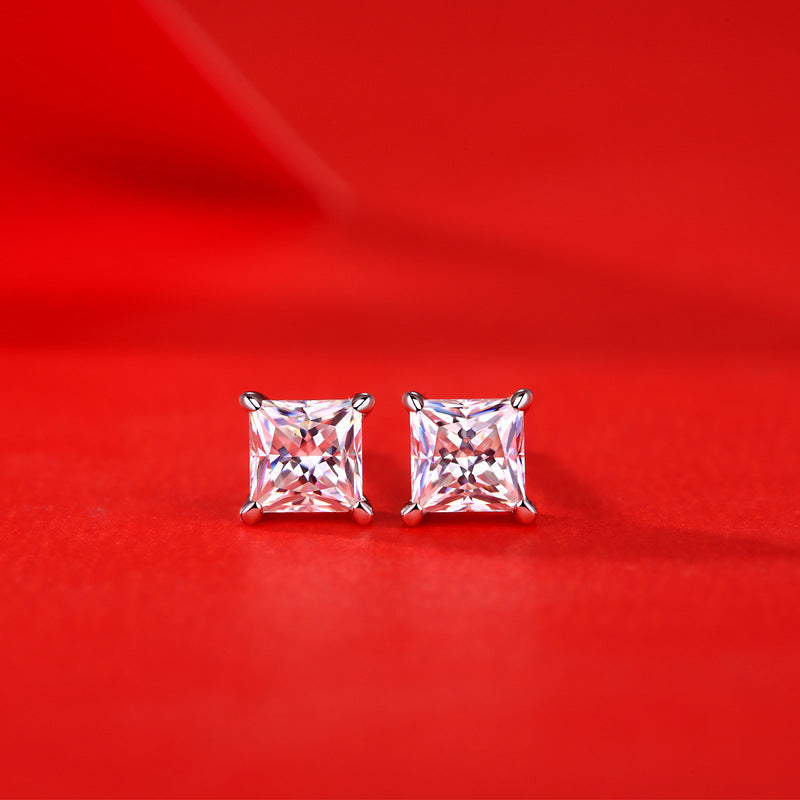 925 Silver Moissanite Square Cut Diamond Earrings
