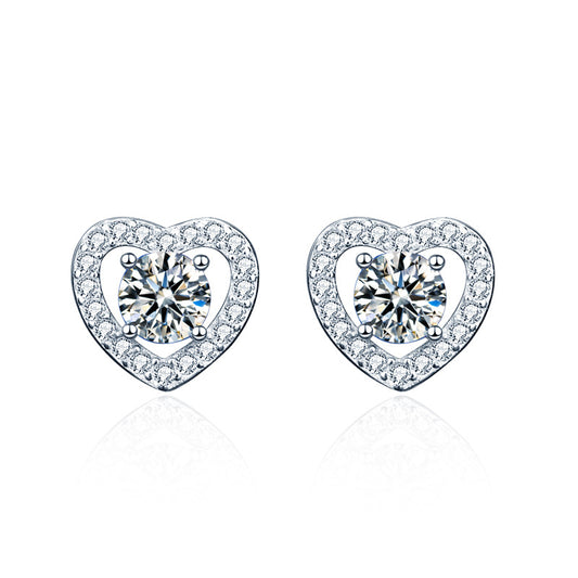925 Silver Diamond Moissanite Heart Earrings