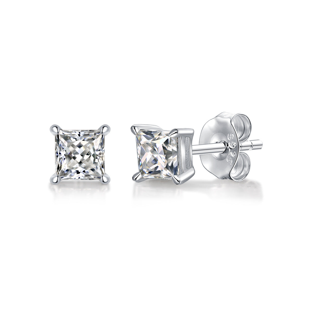 925 Silver Moissanite Square Cut Diamond Earrings