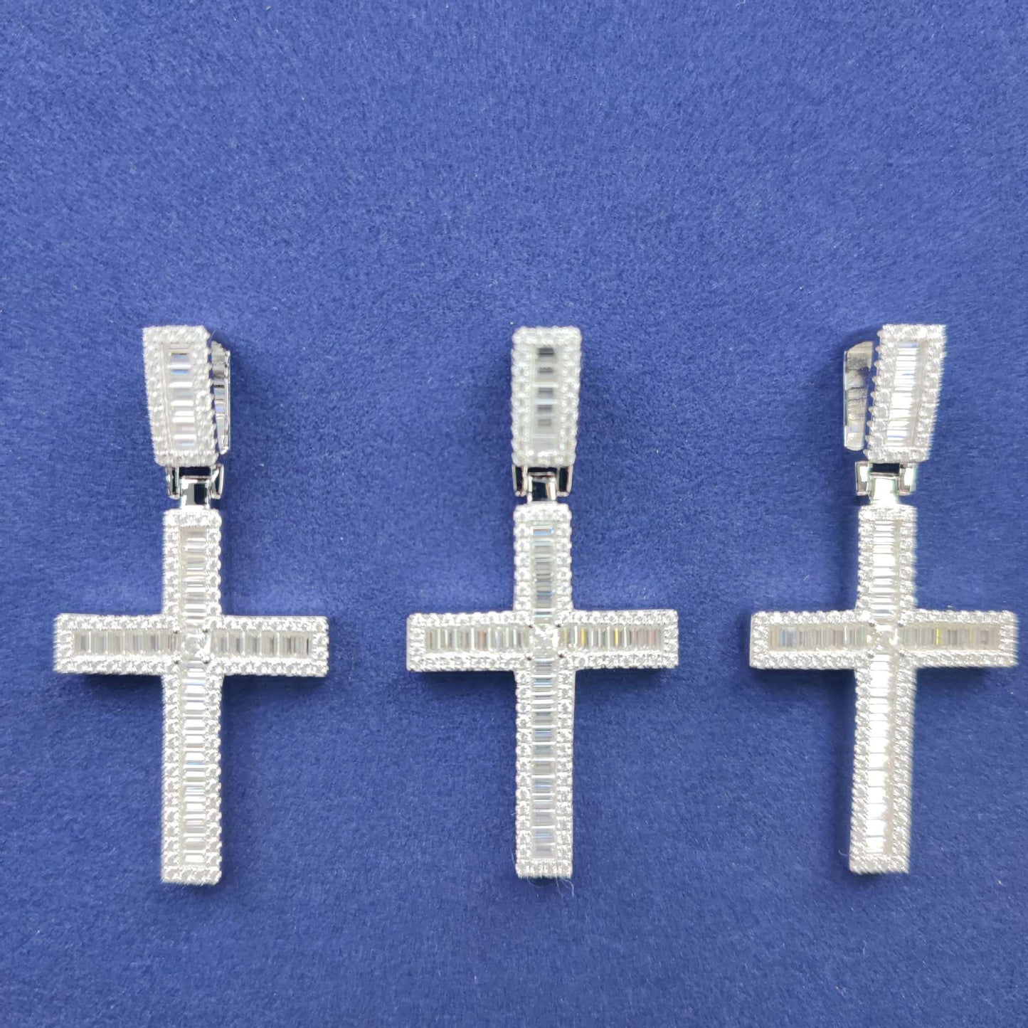 925 Silver Diamond Moissanite Baguetter Cross Pendant