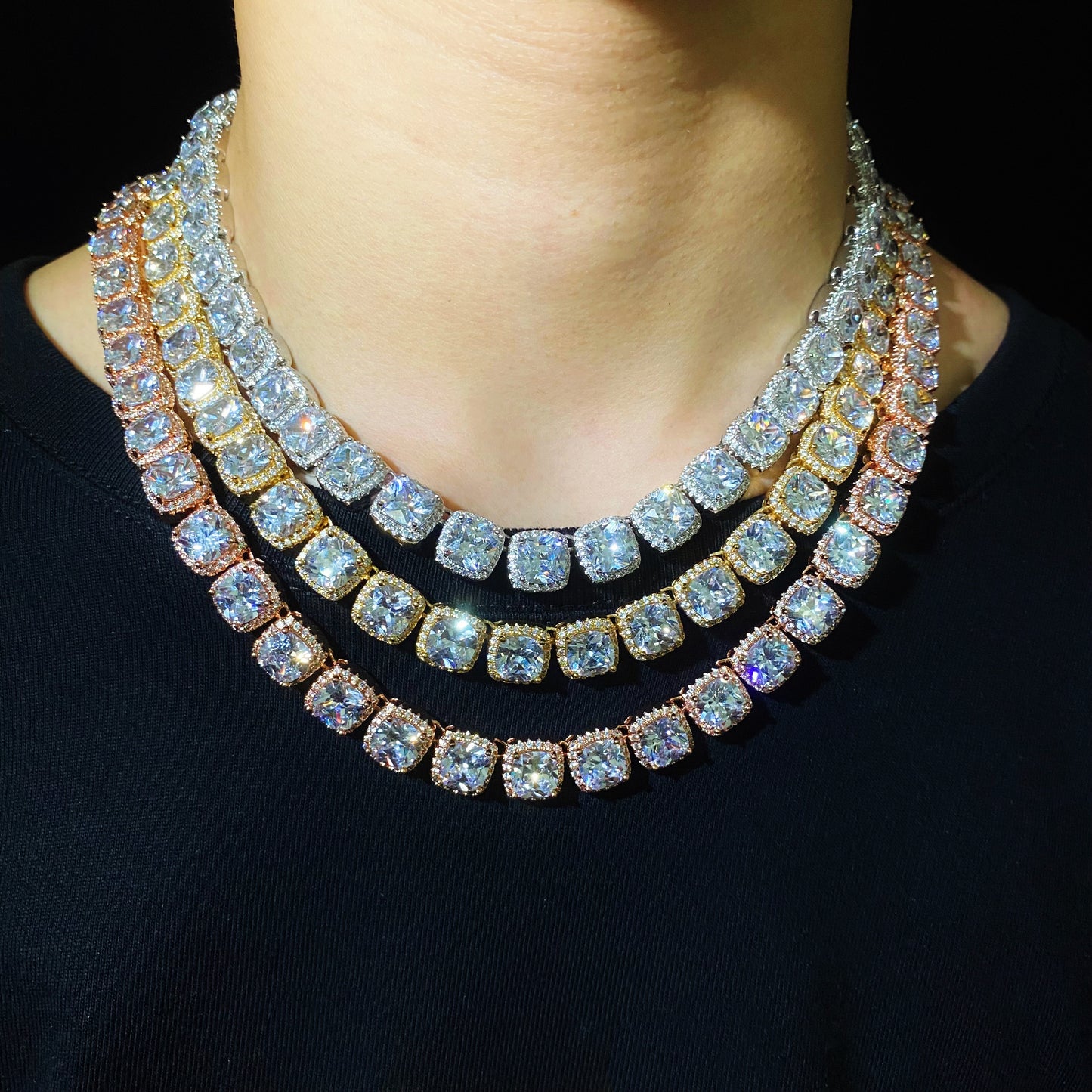 Cushion-cut Cluster Tennis Chain