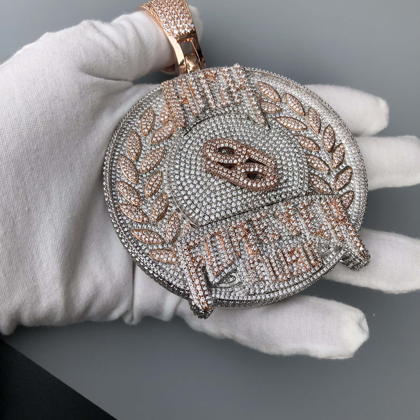 Large Round Pendant with custom font, two letters in the middle can be changed. Others are fixed, one month production period