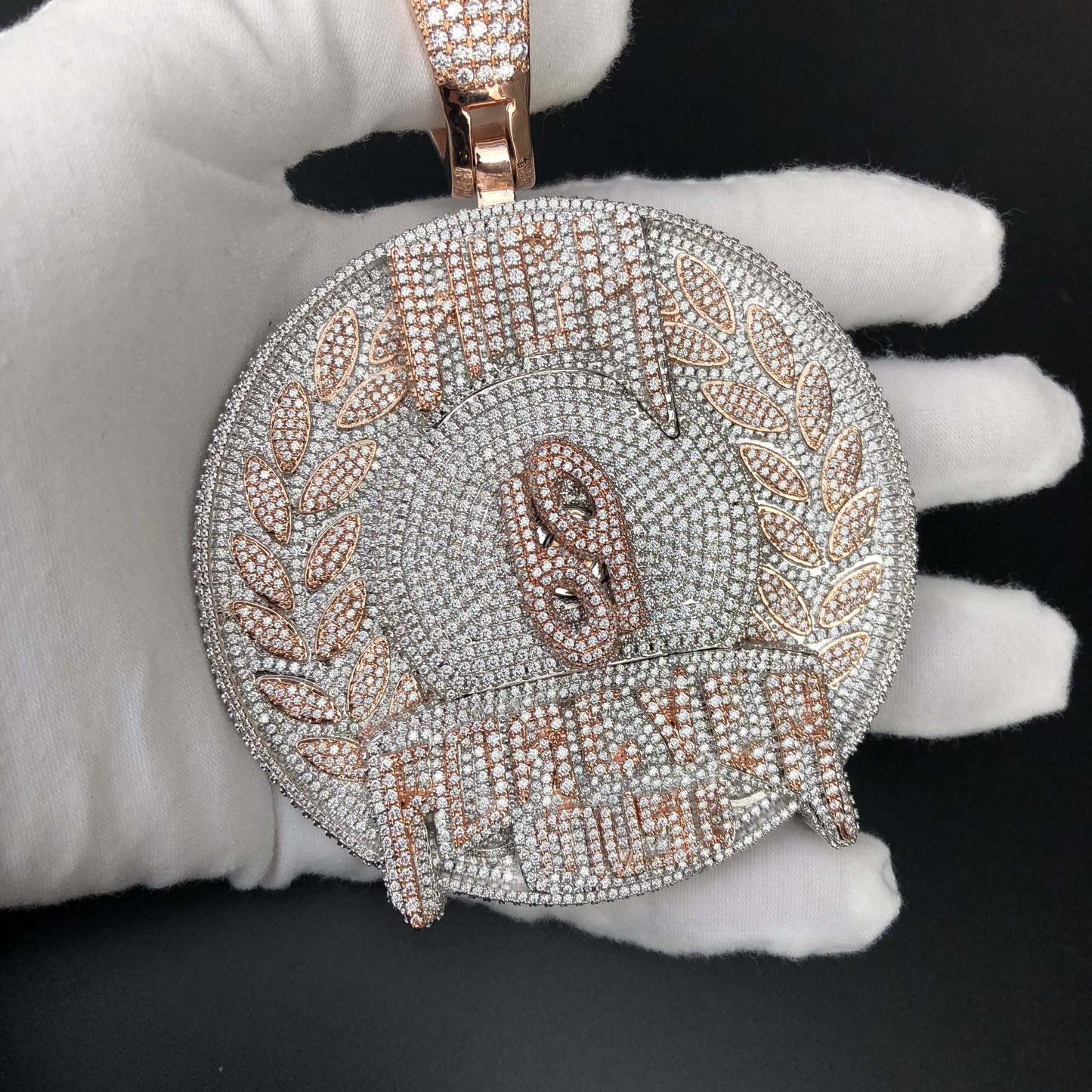 Large Round Pendant with custom font, two letters in the middle can be changed. Others are fixed, one month production period